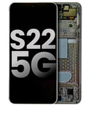 Pantalla OLED usada blanca de Samsung Galaxy S22 5G con marco, lista para reparación de display.