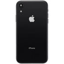 Tapa trasera negra OEM Grado A para iPhone XR (A1984, A2105) con puerto de carga y componentes preinstalados.