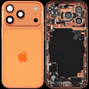 Tapa trasera Cosmic Orange usada para iPhone 17 Pro, con puerto de carga y partes pequeñas, versión EU/Global.