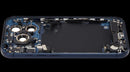 Tapa trasera usada iPhone 17 Pro Deep Blue, con puerto de carga y piezas pequeñas, para reparación.