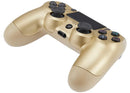 Control alámbrico DoubleShock 4 dorado para PlayStation 4, con cable USB y diseño ergonómico.
