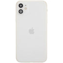 Tapa trasera blanca usada OEM Grade C para iPhone 11 (A2111), con puerto de carga y piezas pequeñas.