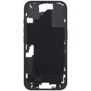 Chasis medio negro iPhone 16 (US) con botones de encendido y volumen, repuesto Aftermarket Plus para reparación.