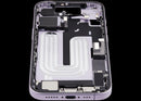 Mid-frame housing lavanda para iPhone 17 con puerto de carga y piezas pequeñas, repuesto OEM usado.
