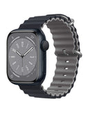 Correa Ocean Band de silicona para Apple Watch (38/40/41mm) en obsidiana negra con detalles en lima, ideal para deportes.