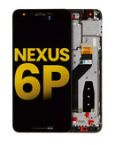 Pantalla LCD Huawei Nexus 6P negra, refurbished con marco, para reparación de display.