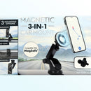 Soporte magnético para auto SlowBack con brazo retráctil largo, compatible con Magsafe, acabado negro.
