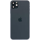 Tapa trasera verde medianoche usada para iPhone 11 Pro Max (A2161, A2218, A2220) con puerto de carga y pequeñas piezas para reparación.