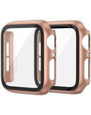 Funda dura de PC con bumper iWatch 42mm (2024) con vidrio templado (ROSE GOLD)