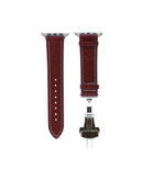 Correa de cuero con hebilla de despliegue iWatch (42/44/45/49mm) - DARK RED