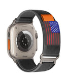 Correa iWatch de velcro nylon negro y gris con bandera de USA, compatible con 42/44/45/49mm.