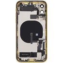 Tapa trasera amarilla usada OEM Grade B para iPhone 11 con puerto de carga y piezas pequeñas.