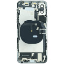 Tapa trasera usada plateada para iPhone XS (A1920, A2097) con puerto de carga y componentes preinstalados.