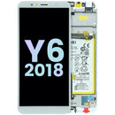 Pantalla LCD original Huawei Y6 2018 (ATU-L21) con marco blanco para reparación de display roto.