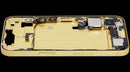 Tapa trasera amarilla OEM usada para iPhone 14 (A2649, A2881) con puerto de carga y marco medio.