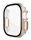 Compra en Xela Quetzaltenango esta elegante funda de parachoques de PC brilloso para iWatch de 49 mm en color blanco y oro rosa.