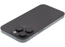 Tapa trasera usada iPhone 14 Pro Space Black A2659 con pequeñas piezas para reparación.