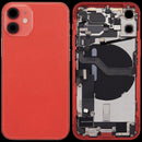 Tapa trasera roja usada para iPhone 12 mini (A2176) con puerto de carga y piezas pequeñas, lista para reparación.