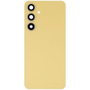 Tapa trasera de vidrio amarillo para Samsung Galaxy S24 FE con lente de cámara, repuesto aftermarket.