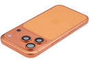Tapa trasera Cosmic Orange usada para iPhone 17 Pro A29XX con puerto de carga y piezas pequeñas, lista para reparación.
