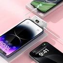 Mini Power Bank blanco de 5000mAh SlowBack, compacto y portátil, con conector plug-in para carga directa.
