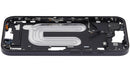 Chasis medio negro iPhone 16 (US) con botones de encendido y volumen, repuesto Aftermarket Plus para reparación.