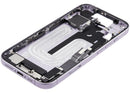 Chasis medio iPhone 17 lavanda usado con puerto de carga USB-C y piezas pequeñas, repuesto A3280 A3281.