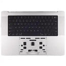 Tapa superior original plateada de MacBook Pro 16 A2485 (2021) con batería y teclado español.
