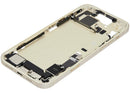 Tapa trasera amarilla iPhone 15 Plus A2847 usada, con puerto de carga y piezas, grado C.