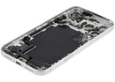 Tapa trasera plateada usada para iPhone 17 Pro Max (A3295) con puerto de carga USB-C, ideal para reparación.