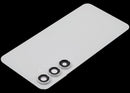 Tapa trasera gris para Samsung Galaxy S24 FE con lente de cámara, pieza de repuesto sin logo.