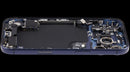 Tapa trasera azul profundo usada para iPhone 17 Pro (A3256/A3295) con puerto de carga y small parts.