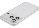 Tapa trasera plateada usada para iPhone 17 Pro, con puerto de carga flex y pequeñas piezas, ideal para reparación.