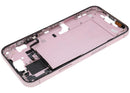 Chasis medio Apple iPhone 15 Plus A2847 usado, estructura plateada con pequeñas piezas de reparación.