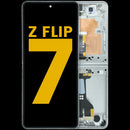 Pantalla OLED interna refurbished con marco blanco para Samsung Galaxy Z Flip 7 5G, repuesto para reparación.
