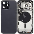 Encuentra en Xela Quetzaltenango la tapa trasera para iPhone 15 Pro Max en color negro titanio, preinstalada y en condición usada grado A, ideal para reparaciones de tu iPhone.