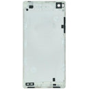 Tapa trasera original Huawei P8 plateada, repuesto para reparación, con detalles de cámara y logo.