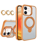 Protege tu iPhone 11 con estilo y funcionalidad con esta funda magnética clear con 2 kickstand y lente de cámara en color naranja en Quetzaltenango.