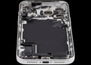 Tapa trasera plateada usada para iPhone 17 Pro Max (A3295) con puerto de carga USB-C, ideal para reparación.