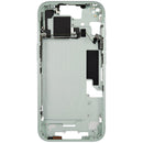 Chasis medio verde usado para iPhone 15 US Version (A2846) con pequeñas partes internas, listo para reparación.