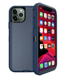 Funda heavy duty azul oscuro y negra para iPhone 11 Pro Max, protección robusta y diseño elegante.