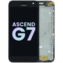 Pantalla LCD negra con marco para Huawei Ascend G7, ideal para cambio de display y reparación de pantalla rota.
