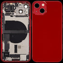 Tapa trasera roja para iPhone 13 (A2482) con puerto de carga y piezas pequeñas, repuesto OEM usado.