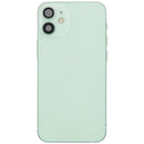 Tapa trasera verde usada para iPhone 12 Mini (A2398) con puerto de carga y pequeñas piezas.