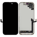 Pantalla OLED usada para iPhone 17 con cable flex de sensor de luz, ideal para reparación de display.