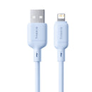 Cable USB-A a Lightning Baseus Silky Series azul galaxia de 3 pies, carga rápida 12W.