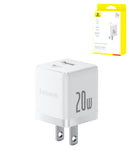 Cargador mini dual rapido BASEUS USB A+C (20W) (MOON WHITE)