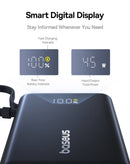 Banco de energía digital Baseus PicoGo negro de 10000mAh y 45W, con pantalla y puertos USB-C.