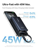 Banco de energía digital Baseus PicoGo negro de 10000mAh y 45W, con pantalla y puertos USB-C.