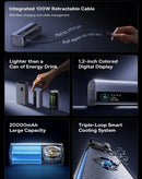 Power Bank BASEUS EnerGeek GR11 gris espacial, 145W, 20000mAh, con cable retráctil.